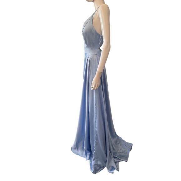 IEENA MAC DUGGAL Powder Blue Satin Strappy-Back High Slit Gown Size 6 - Picture 6 of 9
